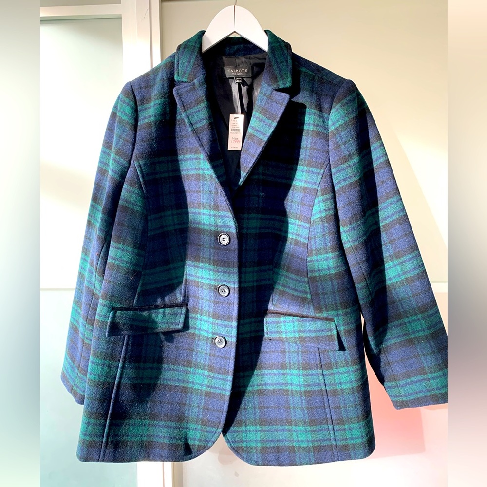 Talbots Blue and Green Plaid Blazer